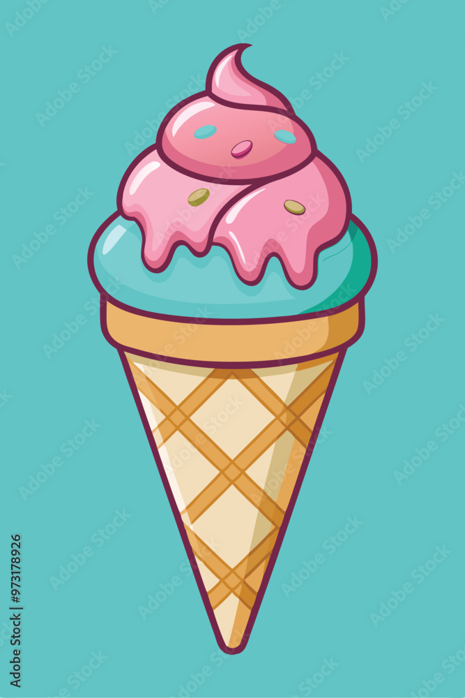 Cherry and banana icecream in waffle cone isolated color line icon. Vector sweet frozen ice-cream scoop, fastfood snack. Gelato or sundae ice cream, ice ball in wafer, cold refreshing summer dessert Cherry and banana icecream in waffle cone isolated color line icon. Vector sweet frozen ice-cream scoop, fastfood snack. Gelato or sundae ice cream, ice ball in wafer, cold refreshing summer dessert
