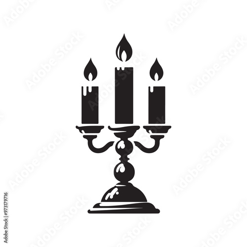 Candlestick Icon with Long Shadow Silhouette Illustration design template black and white