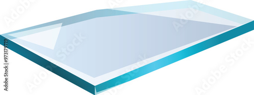 Protective transparent glass plate floating on white background