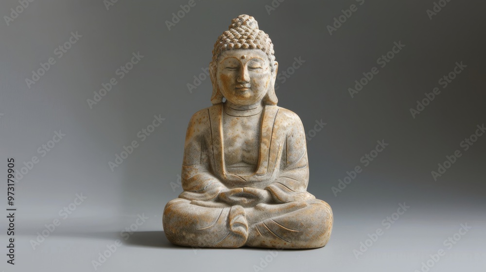 Artistic ceramic Buddha statue with a contemporary design, featured against a neutral gray background Artistic ceramic Buddha statue with a contemporary design, featured against a neutral gray background