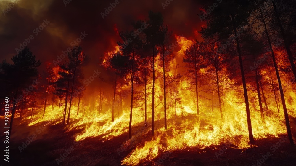 Photograph of a large forest fire. Nature wildfire. Photograph of a large forest fire. Nature wildfire.