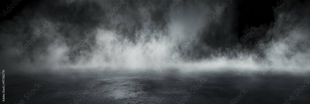 Fototapeta premium Smoke black ground fog cloud floor mist background steam dust dark white horror overlay. Ground smoke haze night black water atmosphere 3d magic spooky smog texture isolated transparent effect circle 