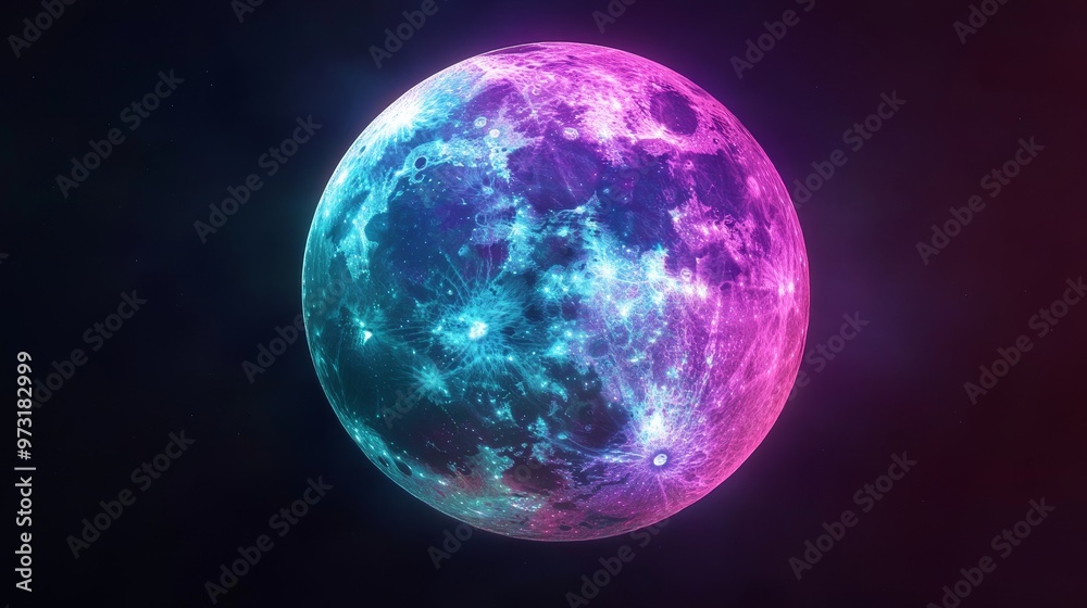 Color 3d model of the moon with bright tints on a dark background Color 3d model of the moon with bright tints on a dark background