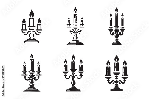 Candlestick Icon with Long Shadow Silhouette Illustration design template black and white