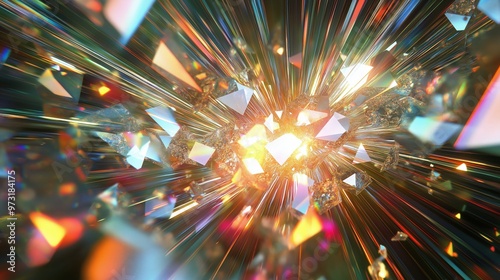 Vibrant Abstract Light Rays and Crystal Explosion Art photo