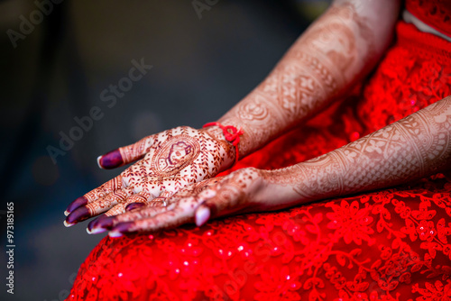 Indian bride's henna wedding mehendi mehndi hands close up