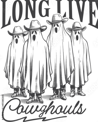 Love Live Cowghouls Quote, Vintage Halloween Cowboy Ghosts Shirt Design, Western Ghost SVG