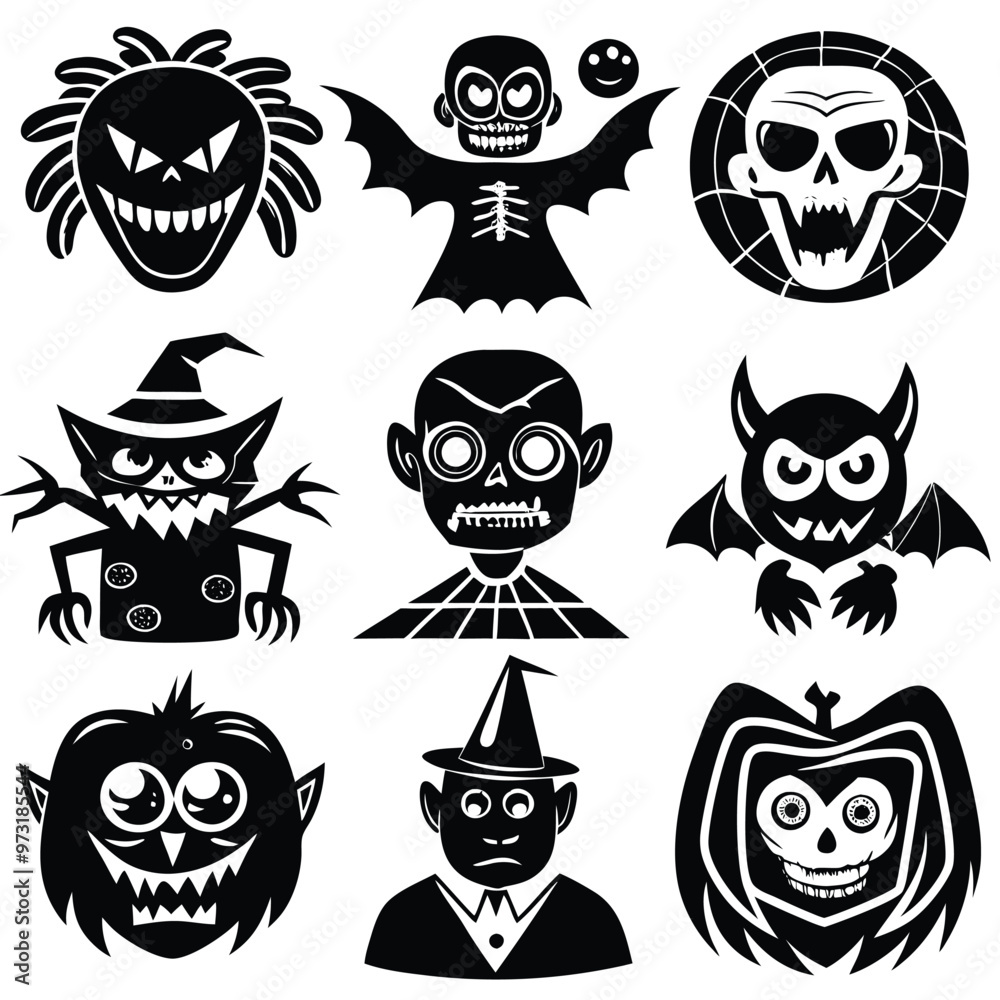 Fototapeta premium The shadow Collection of halloween silhouettes icon and characte. The website in the Halloween festival. Vector clipart illustration isolated on white background