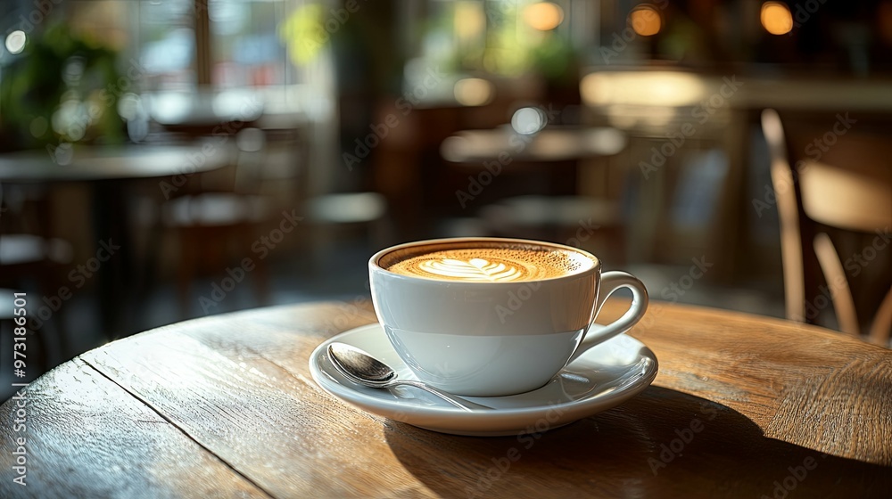 Latte Art in a White Mug on a Wooden Table Latte Art in a White Mug on a Wooden Table