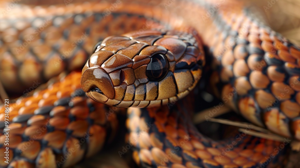 Close-up of a Snake's Head with Striking Scales Close-up of a Snake's Head with Striking Scales