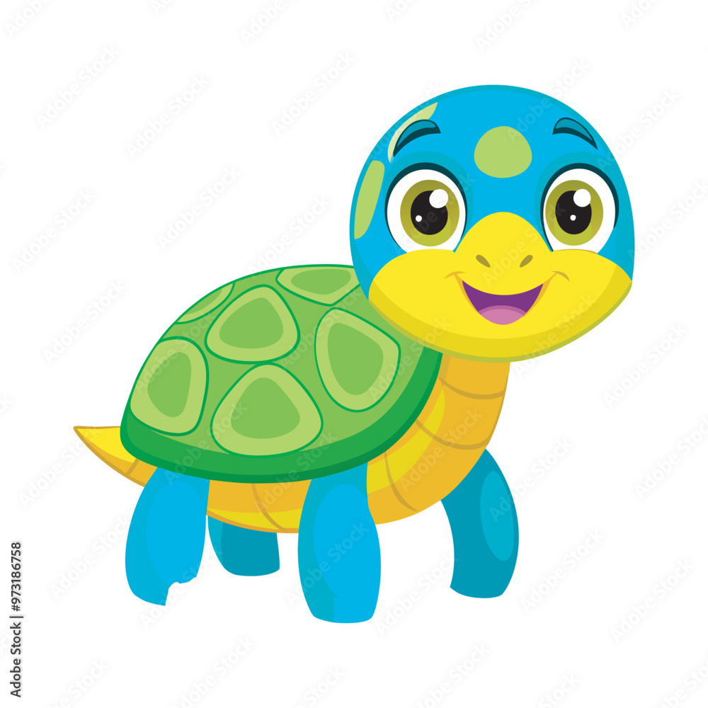 Fototapeta premium Happy Cartoon Turtle with Bright Colors, Cute Turtle Vector Art for Children’s Projects