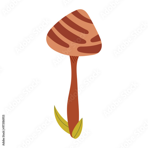 Hand draw autumn mushroom with strips isolated on white background.Single vector illustration in doodle flat style. Clipart cozy illustrations for print, wrapping, packaging.Fly agaric.