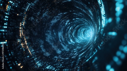 Wallpaper Mural Futuristic Digital Tunnel with Glowing Blue Lights and Data Torontodigital.ca