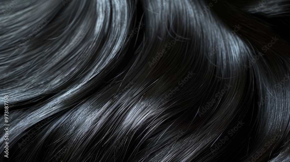 Close-up of smooth long black hair showing off its shine Close-up photo with clean background Close-up of smooth long black hair showing off its shine Close-up photo with clean background
