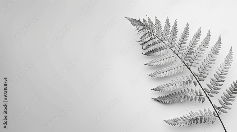 Naklejka premium A delicate silver fern leaf elegantly placed on a minimalistic white background, showcasing nature's beauty and simplicity.