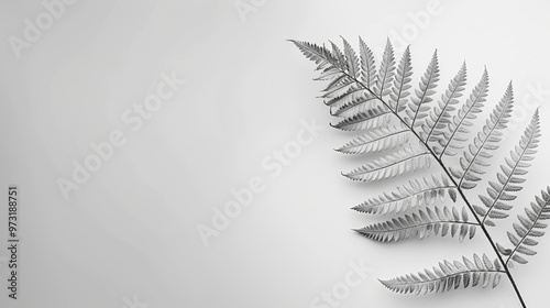 A delicate silver fern leaf elegantly placed on a minimalistic white background, showcasing nature's beauty and simplicity.