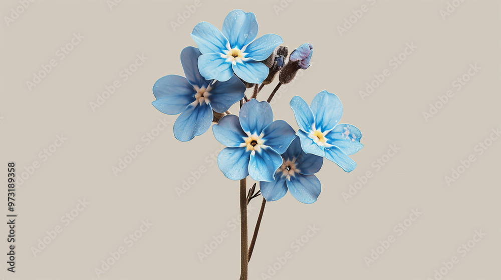 Naklejka premium Beautiful blue flowers arranged elegantly against a neutral background, perfect for nature and floral-themed projects.