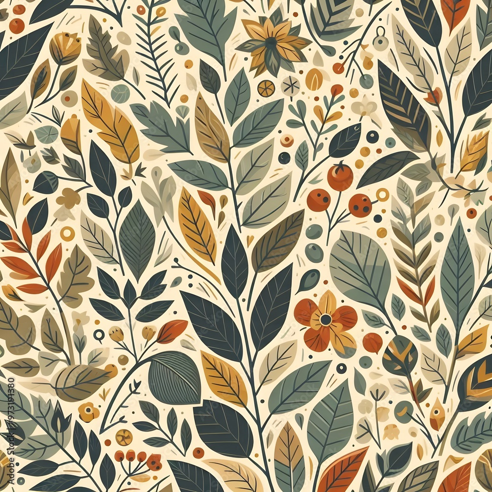Seamless Floral Leaf Pattern Design Wallpaper Nature Design for Vintage Art Decoration Ornament Background 