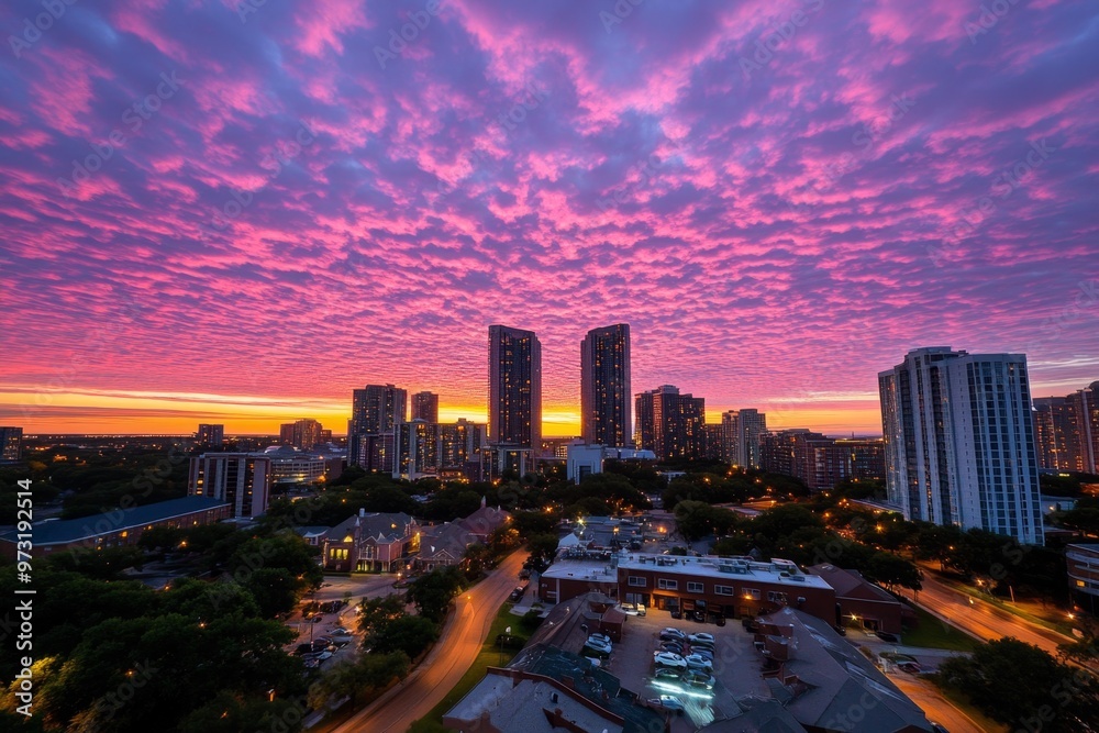 Fototapeta premium A pink skyline at sunrise, representing the hope and optimism that comes with breast cancer awareness