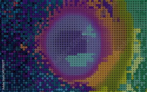 Colorful dot pattern. Abstract digital pattern with dots in various shades of blue, green, yellow, and purple. photo