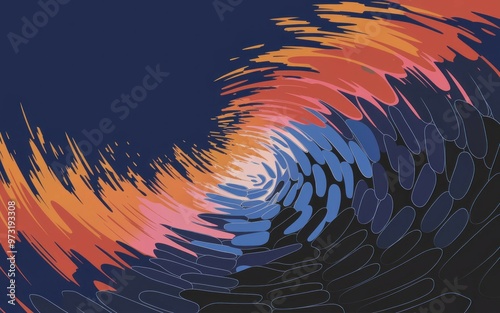 Abstract swirl design. Colorful abstract swirl design, featuring a dark blue background and vibrant strokes of orange, pink, and blue.  It symbolizes movement, energy, and the cyclical nature of life. photo