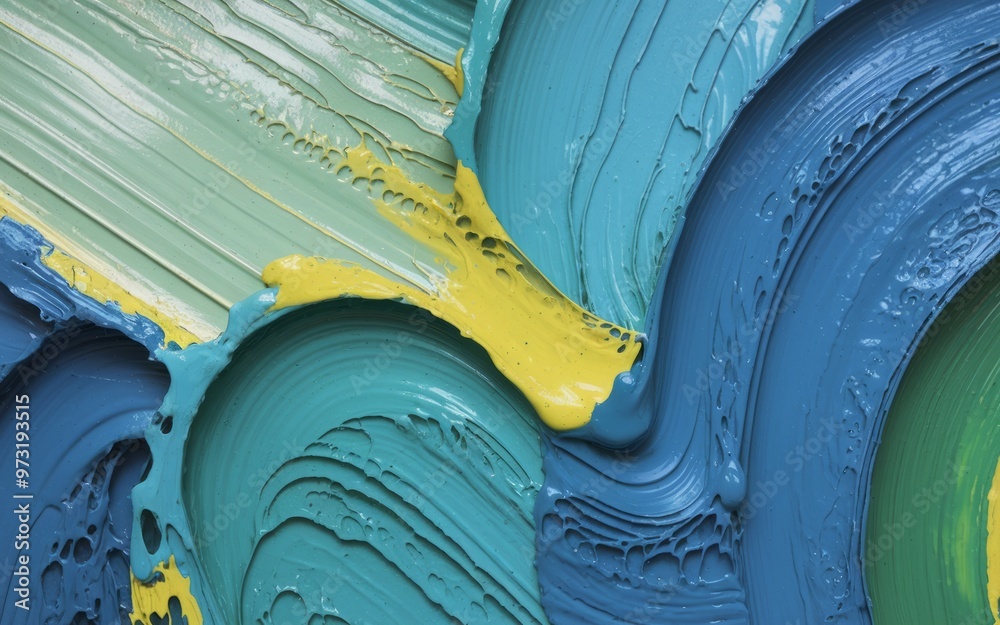 Blue green swirls. Abstract oil painting with blue, green, and yellow brushstrokes, creating swirls and textures. Blue green swirls. Abstract oil painting with blue, green, and yellow brushstrokes, creating swirls and textures.