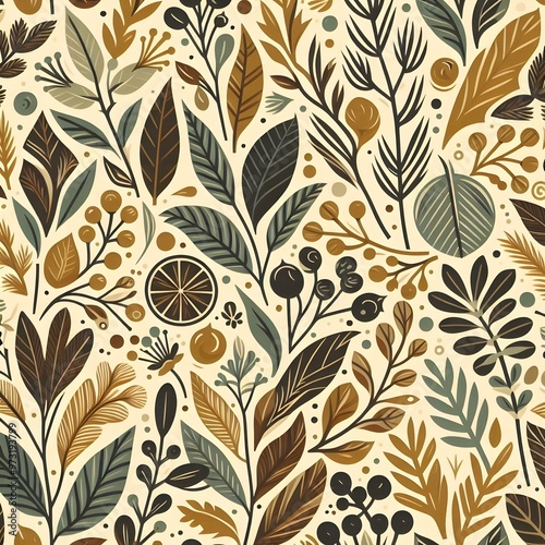 Seamless Floral Leaf Pattern Design Wallpaper Nature Design for Vintage Art Decoration Ornament Background 