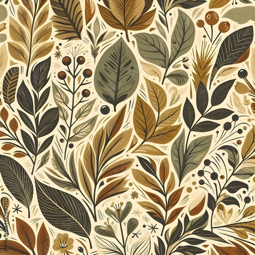 Seamless Floral Leaf Pattern Design Wallpaper Nature Design for Vintage Art Decoration Ornament Background 