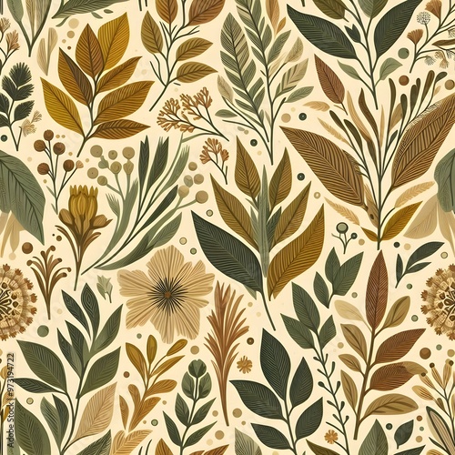 Seamless Floral Leaf Pattern Design Wallpaper Nature Design for Vintage Art Decoration Ornament Background 
