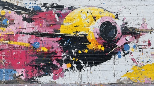 A street art mural with 3D effects, where the characters and objects appear to pop out from the wall, engaging viewers with its dynamic depth