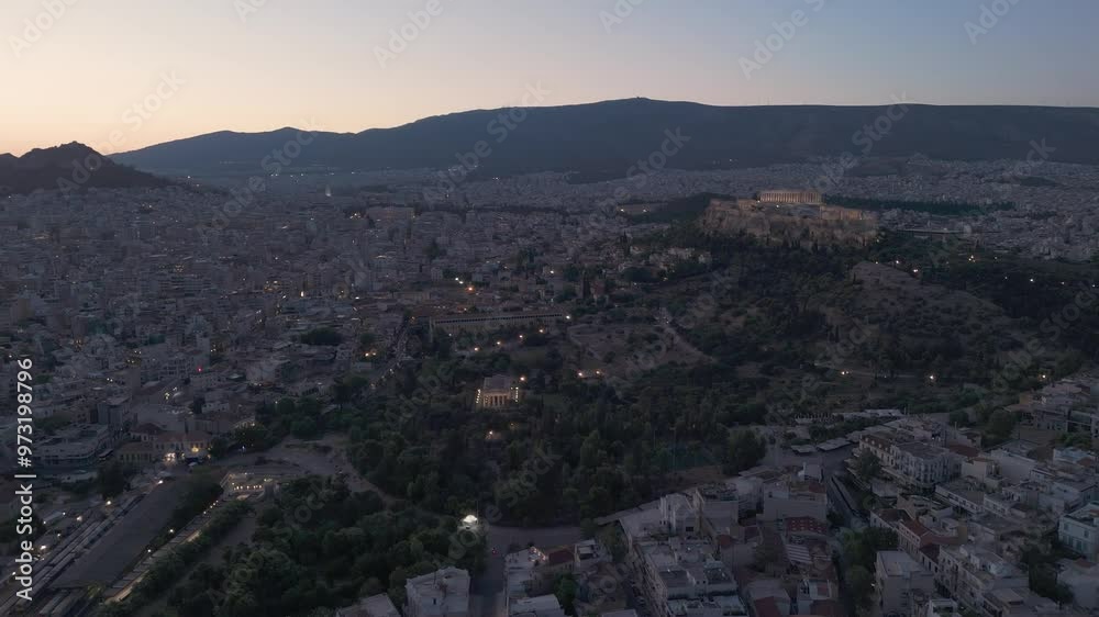 Ancient ruins from the sky of the capital of Greece Athens with day and night lighting acropolis and other touristic spots Ancient ruins from the sky of the capital of Greece Athens with day and night lighting acropolis and other touristic spots