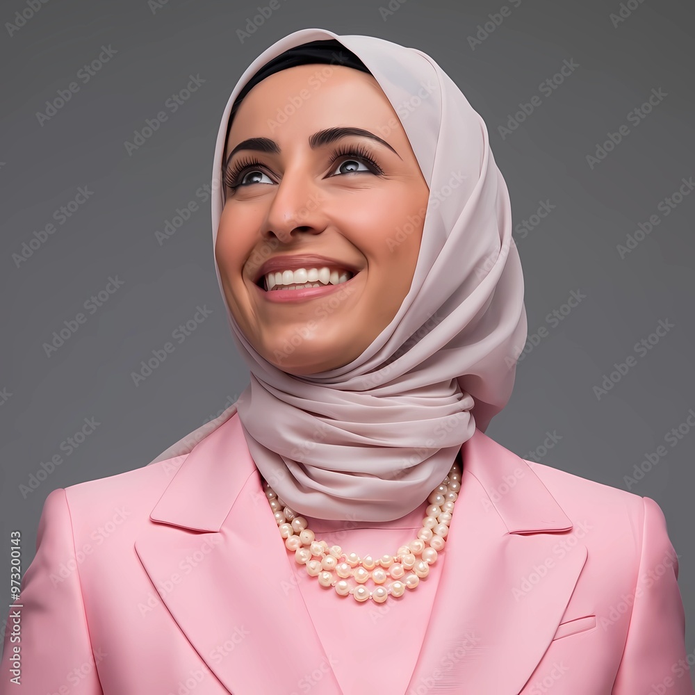 Powerful Arab businesswoman wearing pink suit and pearl necklace Powerful Arab businesswoman wearing pink suit and pearl necklace