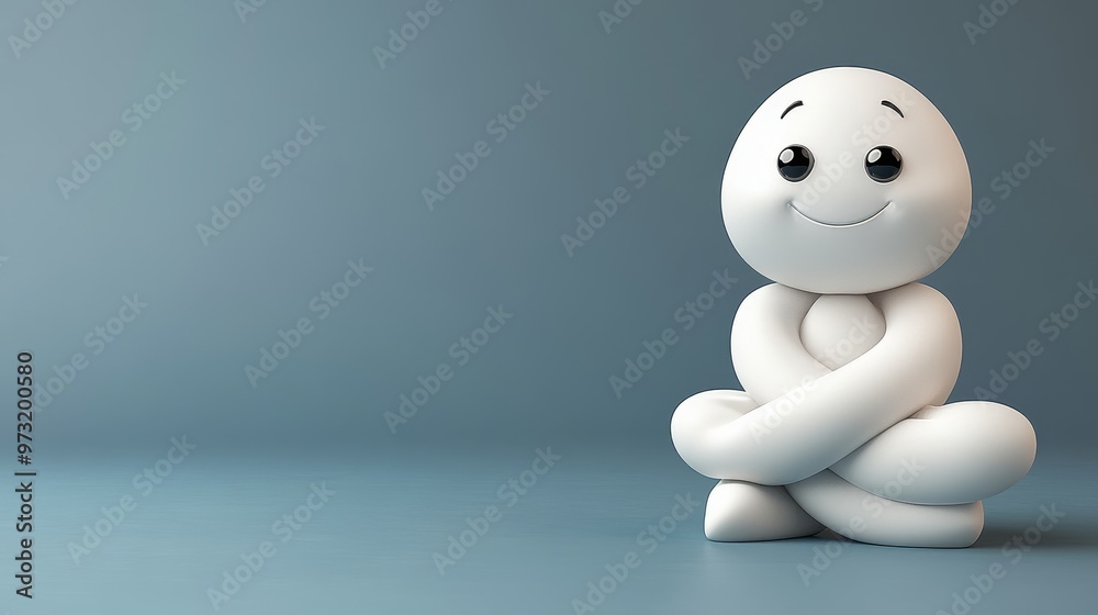 A cheerful, minimalist character sits cross-legged against a soft, gradient background, exuding joy and playfulness. A cheerful, minimalist character sits cross-legged against a soft, gradient background, exuding joy and playfulness.