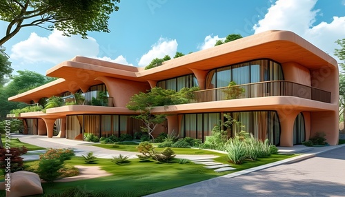 Ecofriendly Rammed Earth Architecture: A Cartoon Perspective on Sustainable Flat Design photo