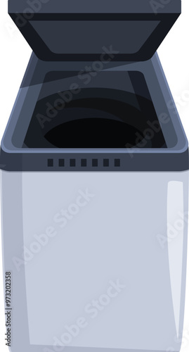Modern washing machine with an open lid, revealing an empty drum, ready for laundry