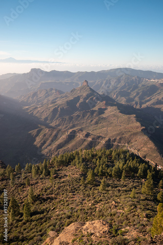 Mountain and landscape view in Roque Nublo park on Gran Canaria island, Spain