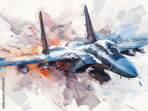 Fighter jet fighter jet aircraft illustration painting background. Military jet fighter jet in flight.