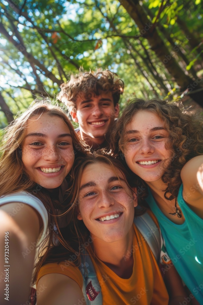 A group of friends smiling and taking a photo together A group of friends smiling and taking a photo together