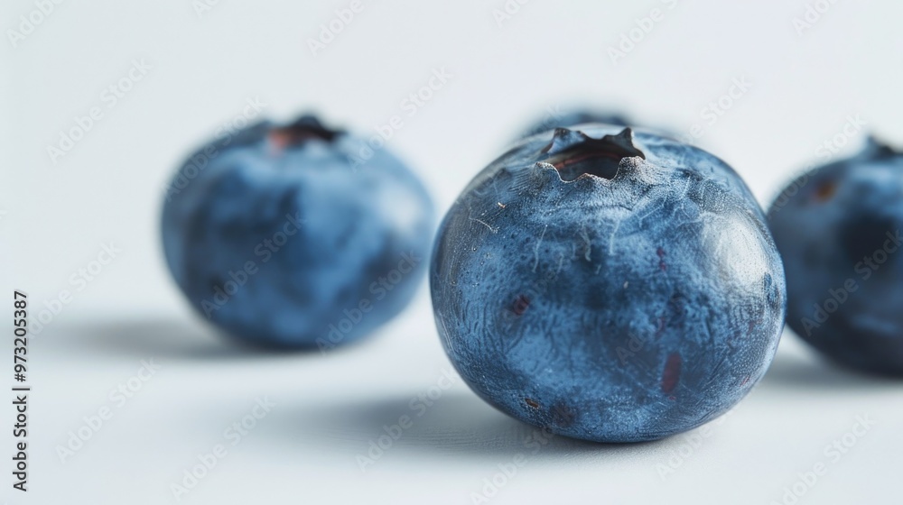 A cluster of fresh blueberries sits atop a clean, white surface A cluster of fresh blueberries sits atop a clean, white surface