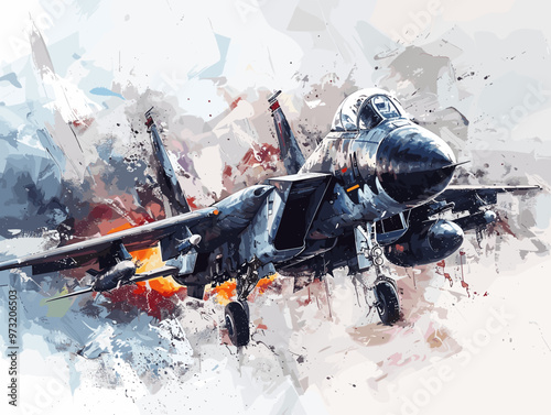 Fighter jet fighter jet aircraft illustration painting background. Military jet fighter jet in flight.