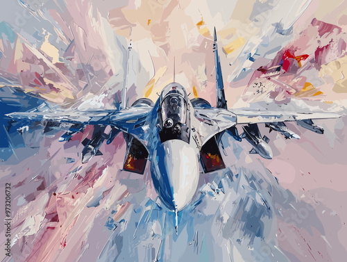 Fighter jet fighter jet aircraft illustration painting background. Military jet fighter jet in flight.