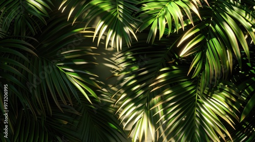 A detailed view of a group of palm fronds