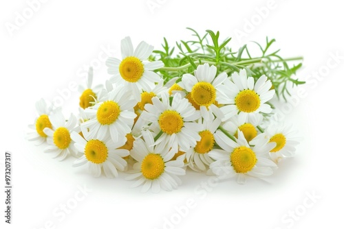 Fresh bouquet of white and yellow flowers on a clean white background