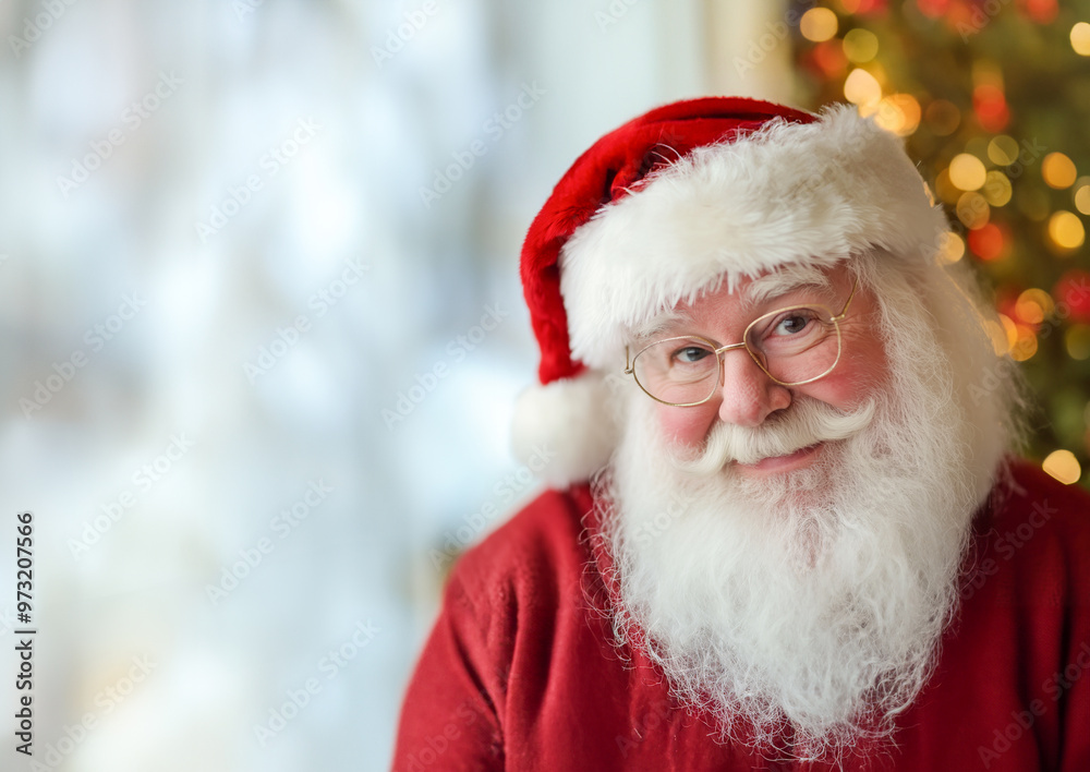Santa Claus smiling warmly in a festive Christmas setting Santa Claus smiling warmly in a festive Christmas setting