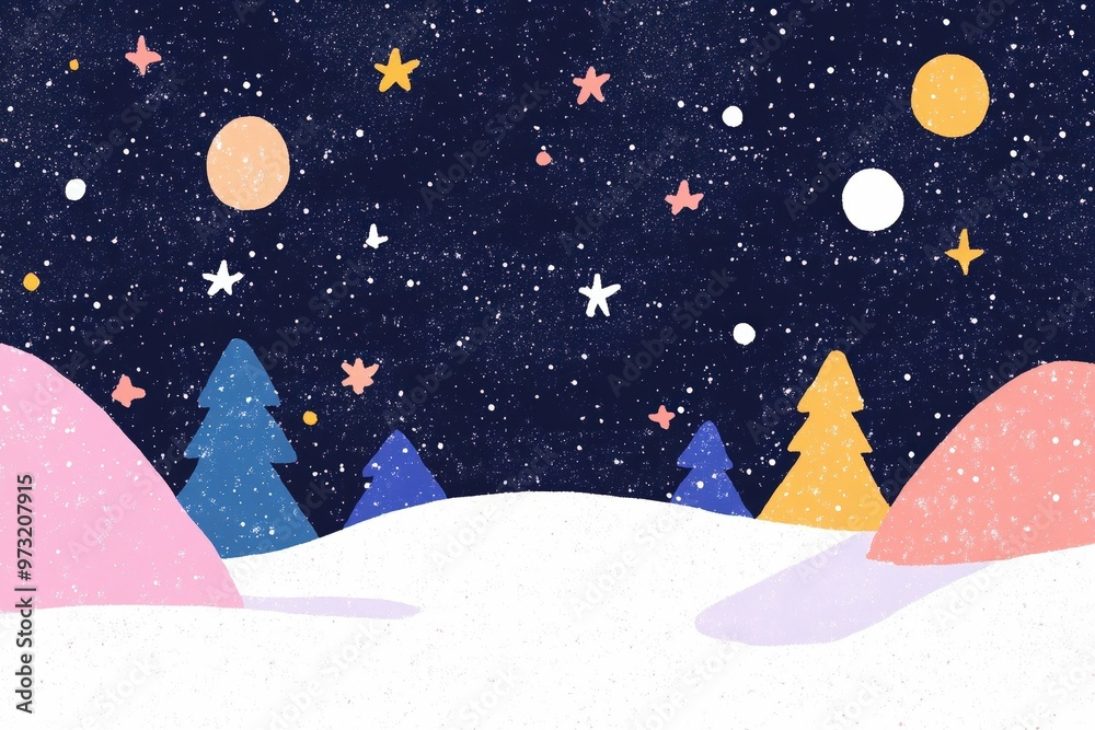 Naklejka premium A beautiful night sky with twinkling stars and fluffy clouds. Perfect for backgrounds or celestial-themed designs. Beautiful simple AI generated image
