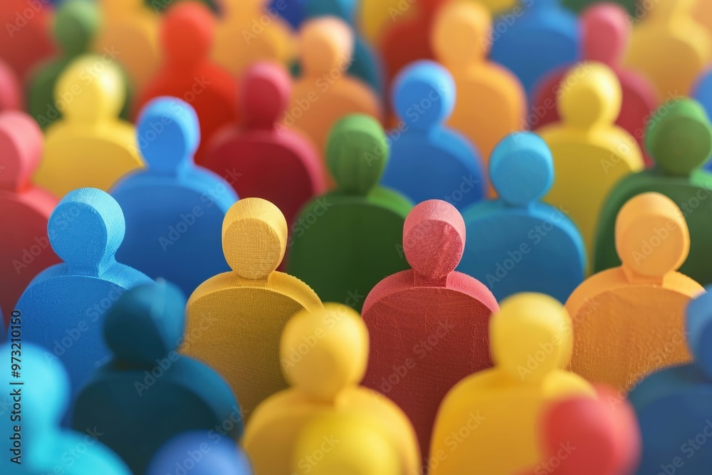 Obraz premium A tightly framed scene of a diverse, paper cut-out crowd, each figure distinct yet part of a larger, colorful community. Beautiful simple AI generated image