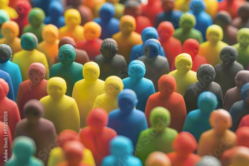 A tightly framed scene of a diverse, paper cut-out crowd, each figure distinct yet part of a larger, colorful community. Beautiful simple AI generated image