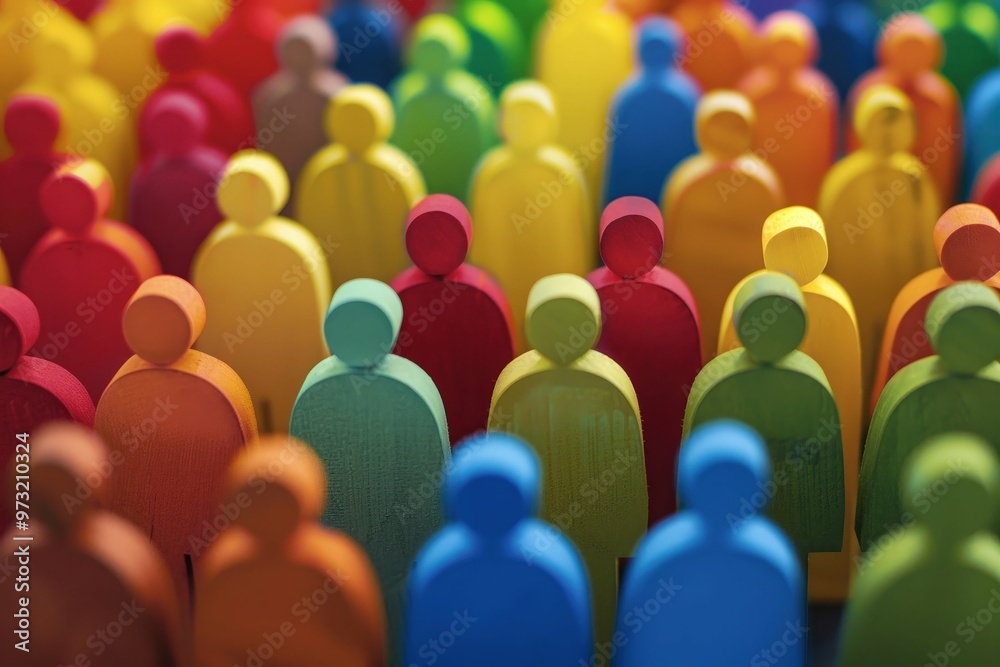 Fototapeta premium Large, vibrant crowd of diverse paper-cutout people, symbolizing unity, diversity, and community in a colorful style.. Beautiful simple AI generated image