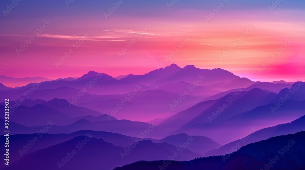 Fototapeta premium Mountain silhouettes with sunrise glow, colorful morning sky Close-up photo with clean background