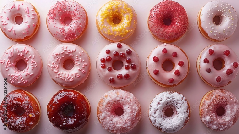 Donut Pattern Flatlay on White Background Donut Pattern Flatlay on White Background